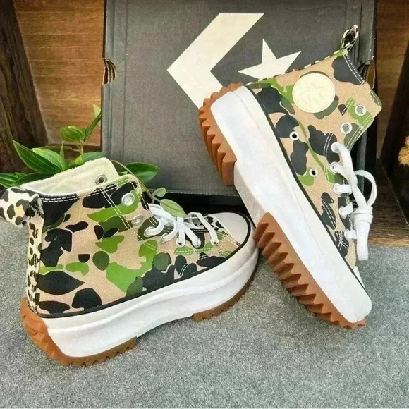 NEW CONVERSE Run Star Hike Chuck Taylor All Stat CUTE Camo & Leppard/cheetah - Picture 11 of 16